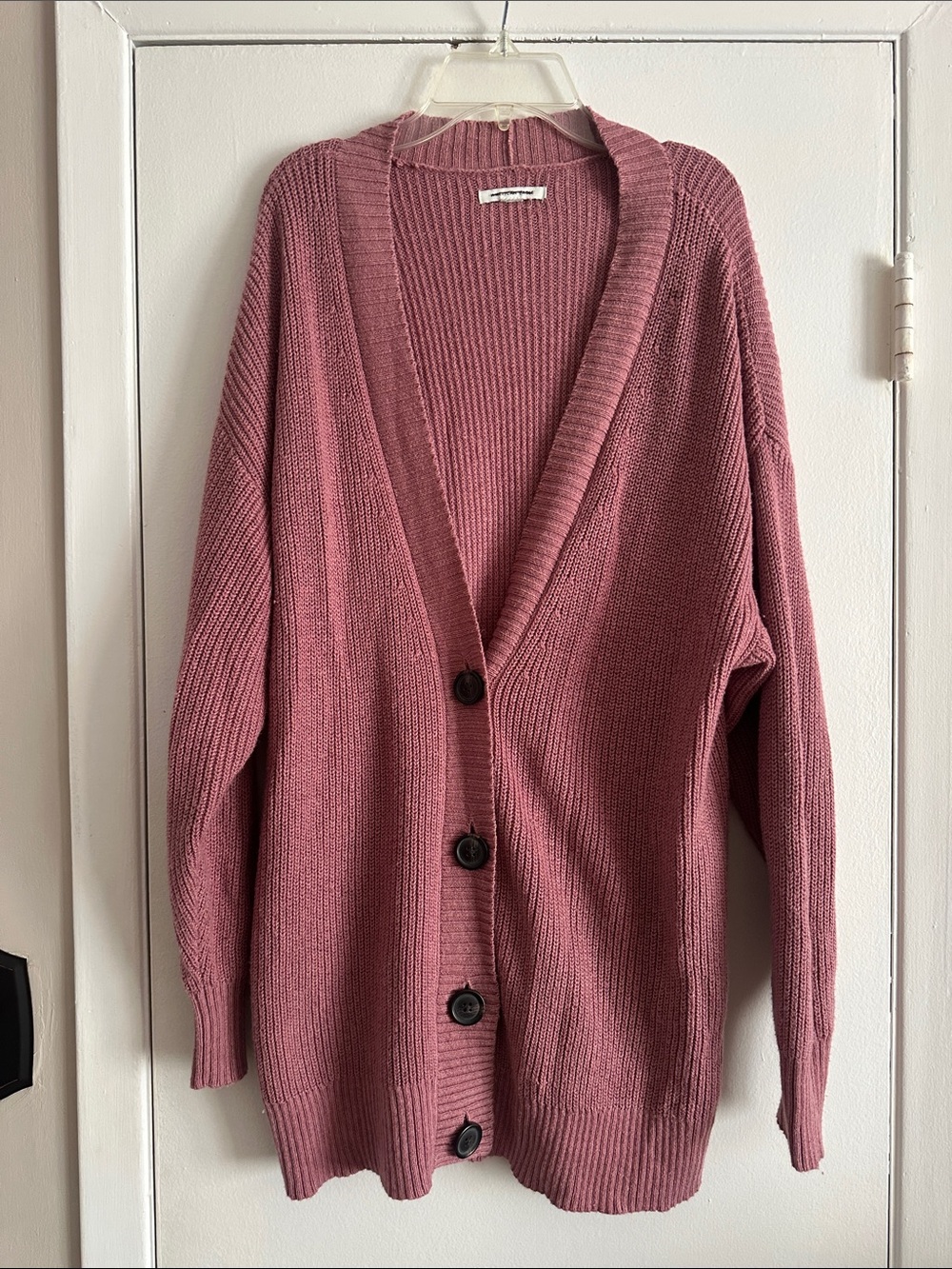 American Eagle Outfitters dusty rose Button-Front Ribbed Cardigan